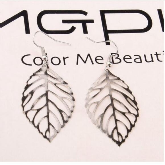 Simple Leaf French Wire Earrings - Picture 2 of 3